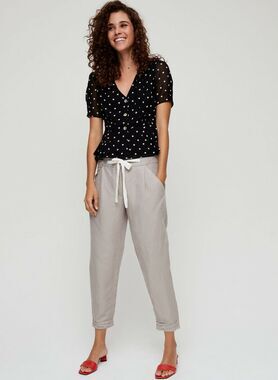 Wilfred Allant High Rise Cropped Pants 8 Oatmeal Linen Blend Roll Cuff Hem